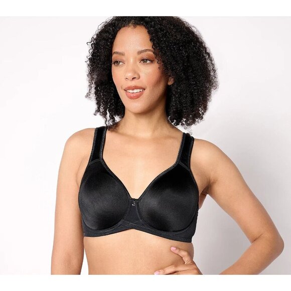 Breezies Signature Shine Unlined Underwire Support Bra Black,46 D A639540 - Picture 1 of 1